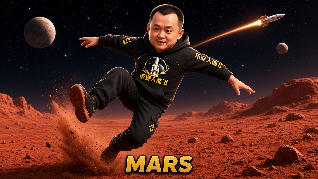 CZ landing on Mars in 币安人能飞 hoodie