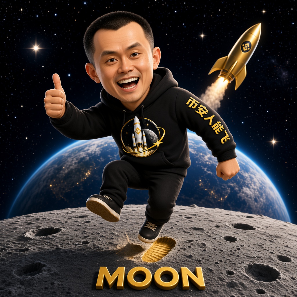 CZ landing on the Moon in 币安人能飞 hoodie