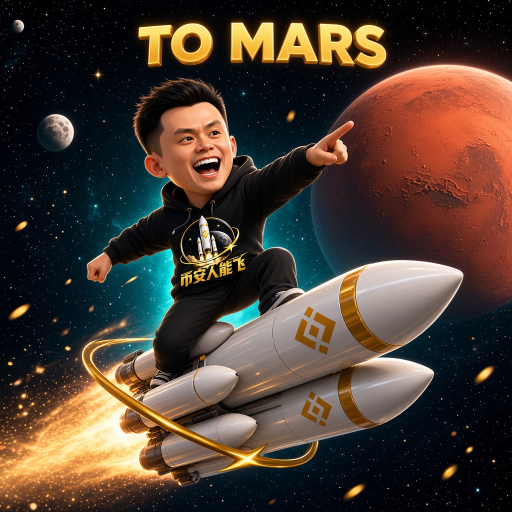 CZ riding a gold rocket toward Mars