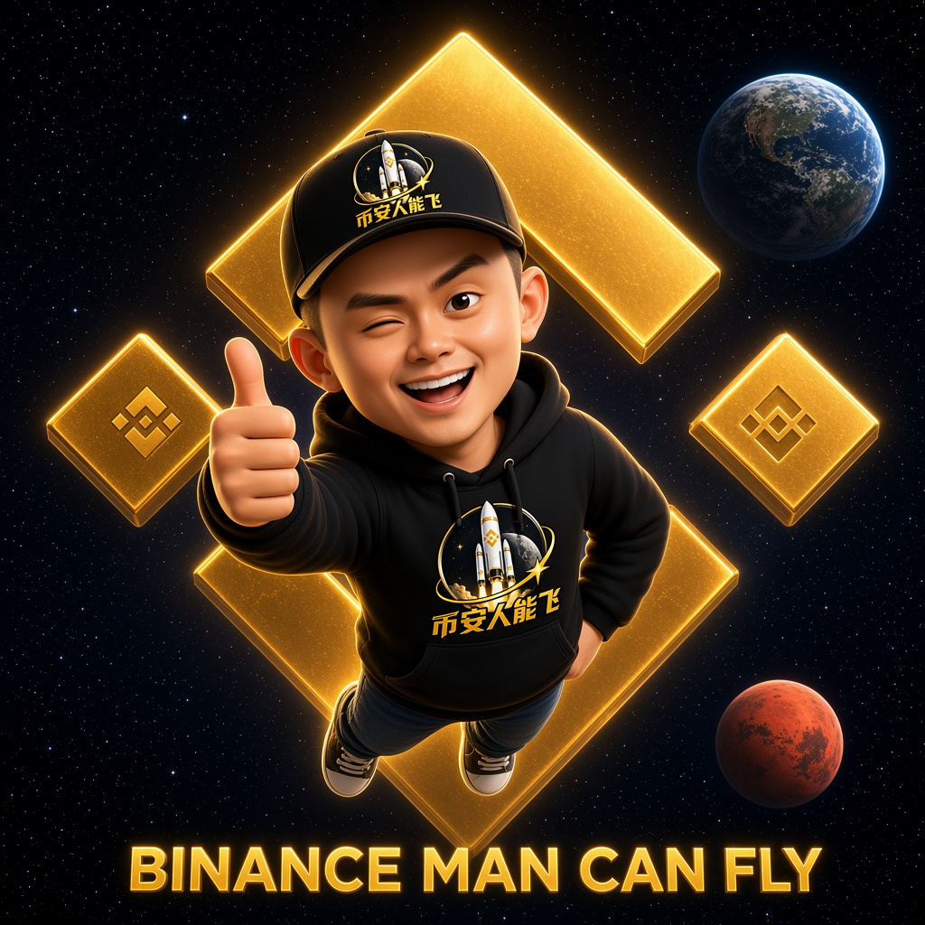 CZ floating in space with 币安人能飞 merch
